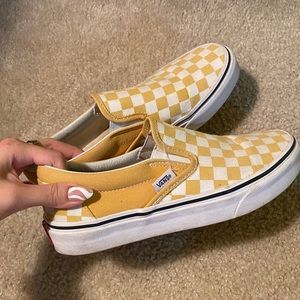Yellow checkered slip on vans
